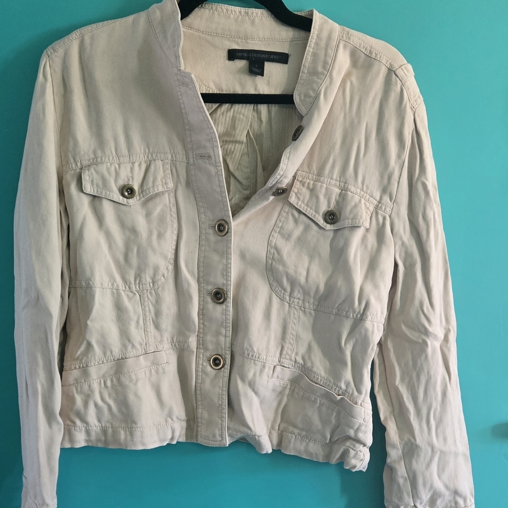 Vintage Womens Jacket Express Design Studio Button Down Beige Large - Picture 3 of 14